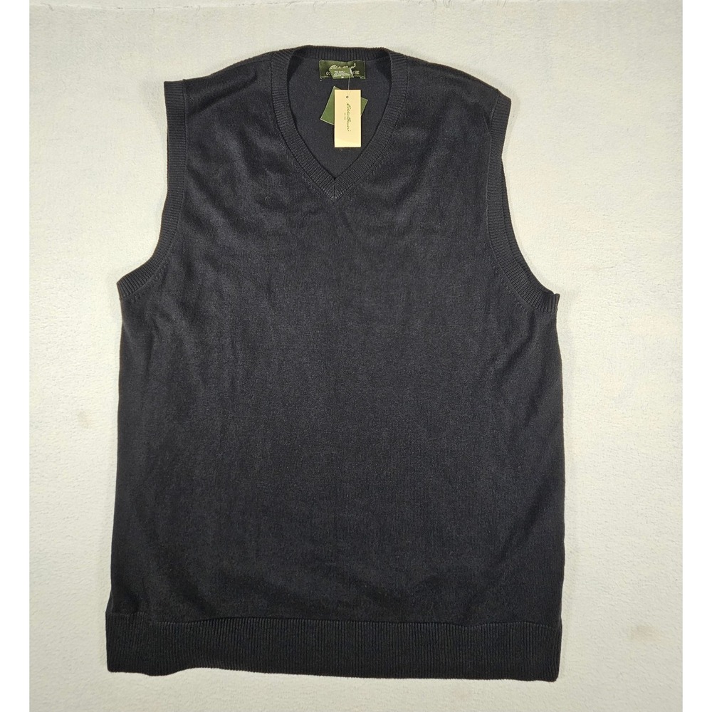 Eddie Bauer Mens Cotton Cashmere V-Neck Sweater Vest Black Size M NWT 0256-100
